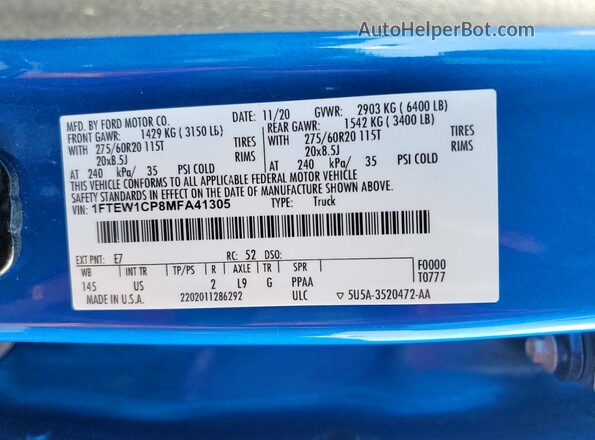 1FTEW1CP8MFA41305 2021 FORD F150 Синий Вид подкапотного пространства