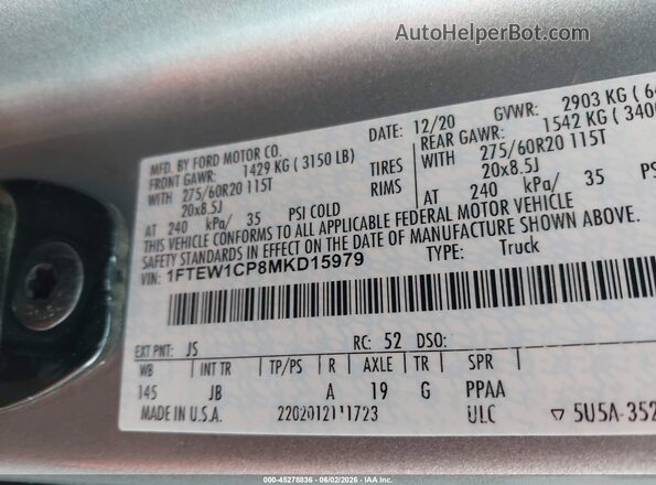 1FTEW1CP8MKD15979 2021 FORD F150 Gray Widok komory silnika