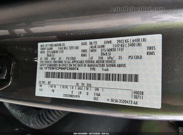 1FTEW1CP8NFC08974 2022 FORD F150 Gray Շարժիչի բաժամունքի տեսք
