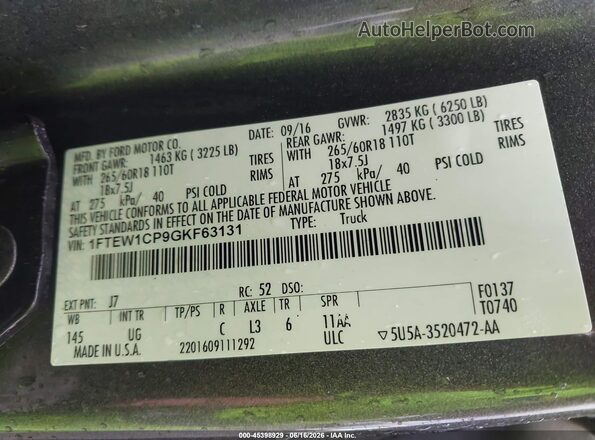 1FTEW1CP9GKF63131 2016 FORD F150 Gray Շարժիչի բաժամունքի տեսք