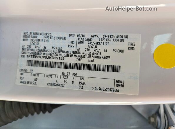 1FTEW1CP9JKD59159 2018 FORD F150 White 