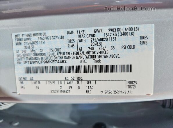 1FTEW1CP9MKE74462 2021 FORD F150 White Շարժիչի բաժամունքի տեսք
