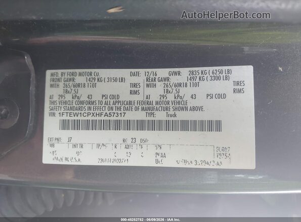 1FTEW1CPXHFA57317 2017 FORD F150 Gray Engine compartment view