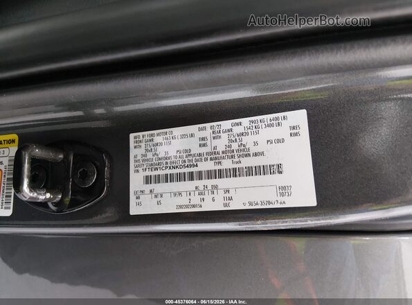 1FTEW1CPXNKD54994 2022 FORD F150 Серый Вид подкапотного пространства
