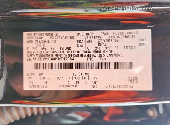 1FTEW1E40KKF17084 2019 FORD F150 Black Вид підкапотного простору