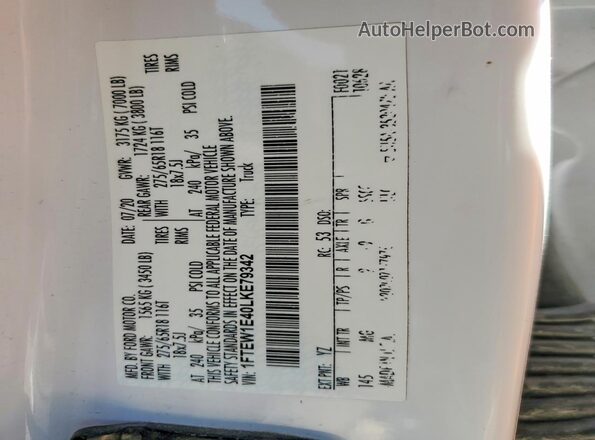 1FTEW1E40LKE79342 2020 FORD F150 White Widok komory silnika