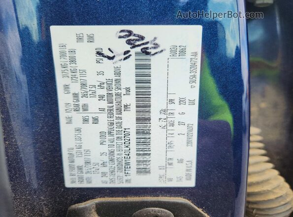 1FTEW1E43LKD27071 2020 FORD F150 Blue Widok komory silnika