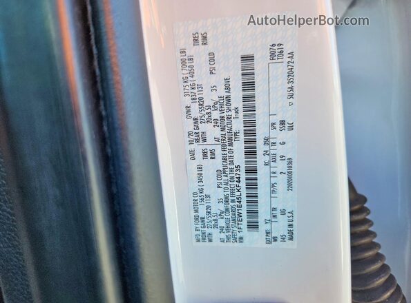 1FTEW1E45LKF44735 2020 FORD F150 White Vista del compartimento del motor