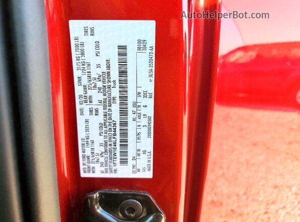 1FTEW1E46LFB44367 2020 FORD F150 Red Vista del compartimento del motor