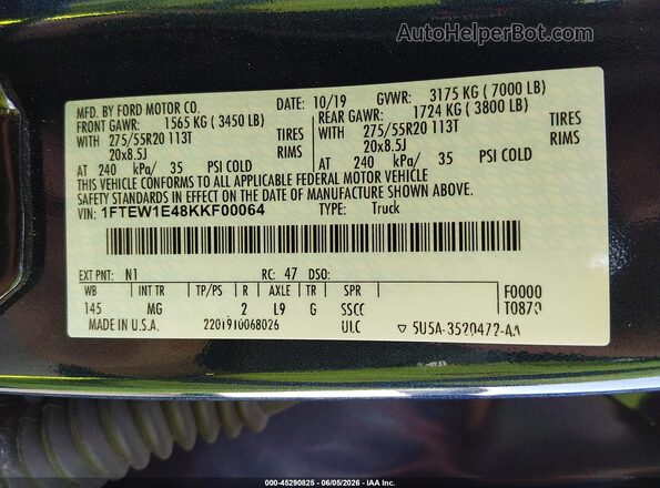 1FTEW1E48KKF00064 2019 FORD F150 Blue Вид підкапотного простору