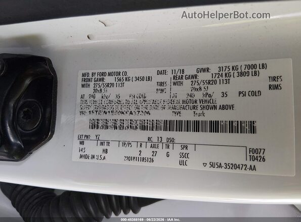 1FTEW1E50KFA37306 2019 FORD F150 White Widok komory silnika