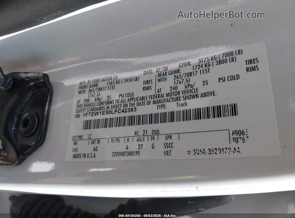 1FTEW1E50LFC42383 2020 FORD F150 White ძრავის განყოფილების ხედი