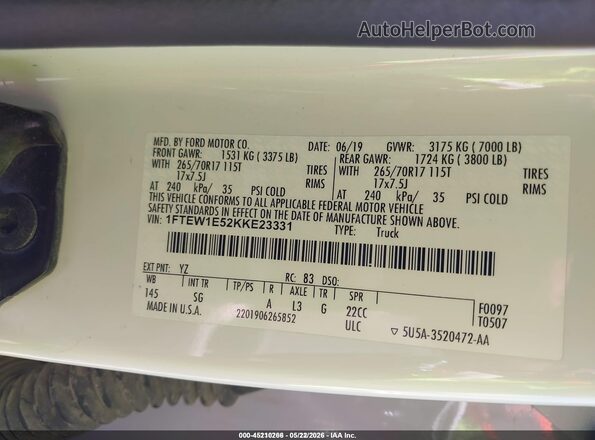 1FTEW1E52KKE23331 2019 FORD F150 White 