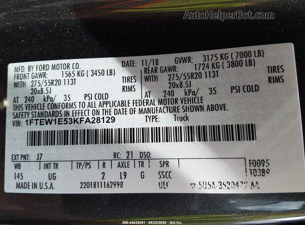 1FTEW1E53KFA28129 2019 FORD F150 Gray Widok komory silnika
