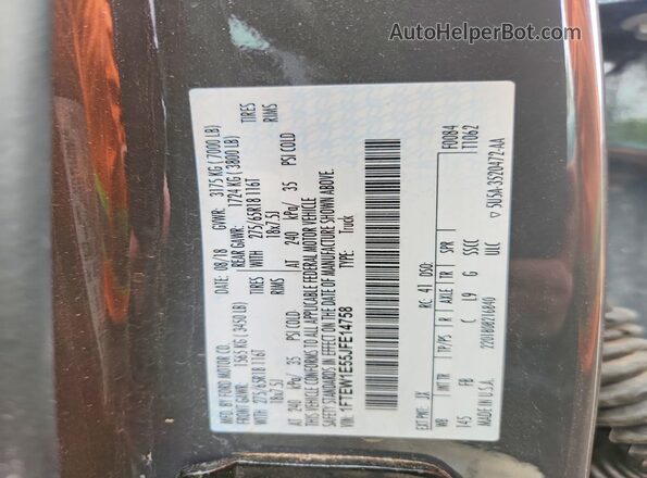 1FTEW1E55JFE14758 2018 FORD F150 Gray VIN sticker view