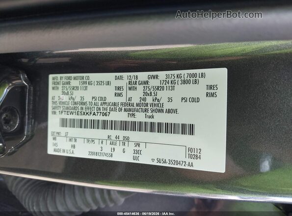 1FTEW1E5XKFA77067 2019 FORD F150 Black Widok komory silnika