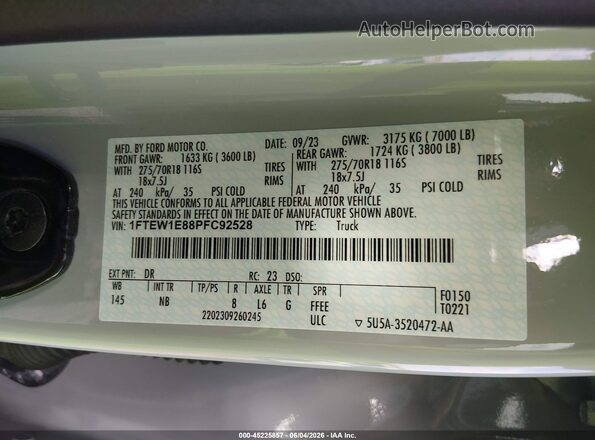 1FTEW1E88PFC92528 2023 FORD F150 Turquoise Շարժիչի բաժամունքի տեսք