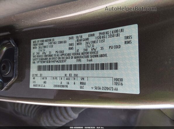 1FTEW1EB1KFA22237 2019 FORD F150 Brown Widok komory silnika