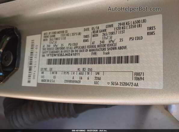 1FTEW1EB2JKE41011 2018 FORD F150 Белый Вид подкапотного пространства