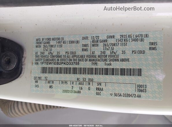 1FTEW1EB2PKD33755 2023 FORD F150 White 