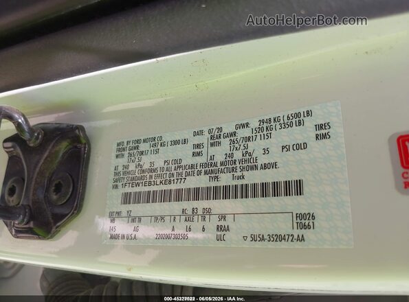 1FTEW1EB3LKE81777 2020 FORD F150 White Շարժիչի բաժամունքի տեսք