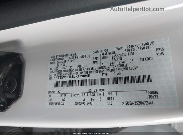 1FTEW1EB3LKF20948 2020 FORD F150 White 
