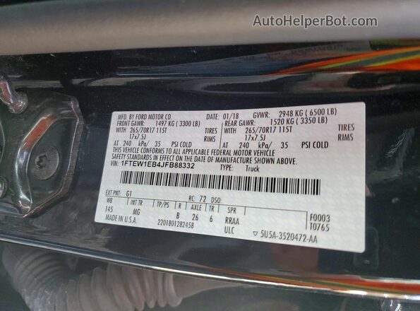 1FTEW1EB4JFB88332 2018 FORD F150 Black Вид наклейки з VIN-кодом