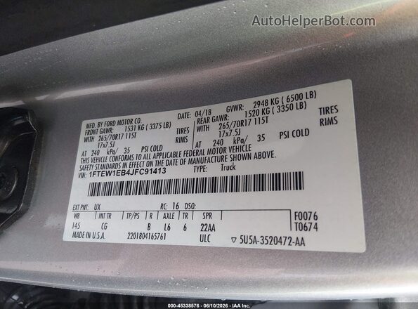 1FTEW1EB4JFC91413 2018 FORD F150 Silver Вид підкапотного простору