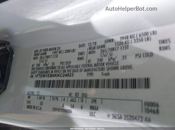 1FTEW1EB6KKC24823 2019 FORD F150 White 