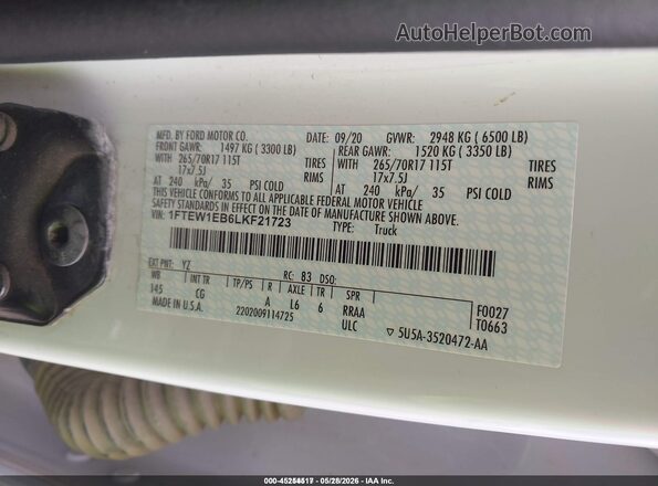 1FTEW1EB6LKF21723 2020 FORD F150 White Engine compartment view