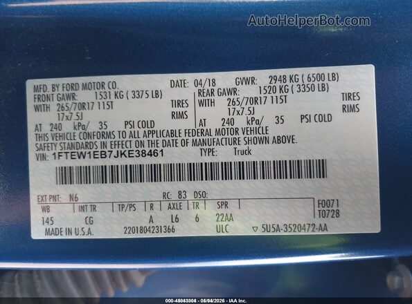1FTEW1EB7JKE38461 2018 FORD F150 White 