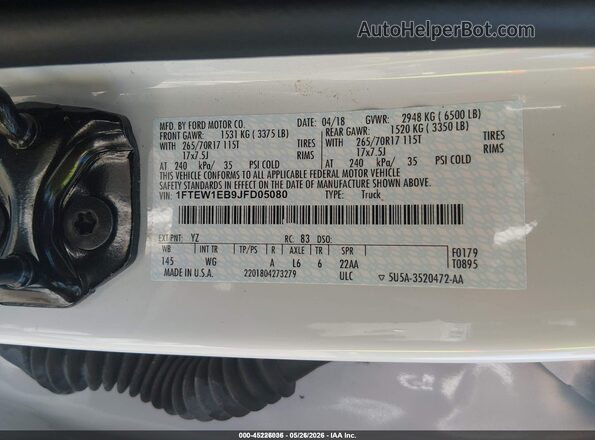 1FTEW1EB9JFD05080 2018 FORD F150 White ძრავის განყოფილების ხედი