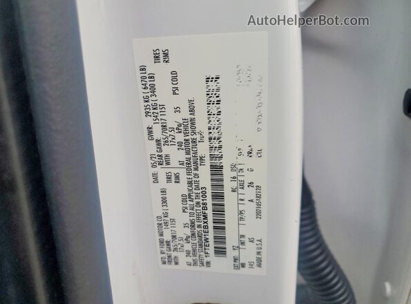 1FTEW1EBXMFB81003 2021 FORD F150 White VIN sticker view