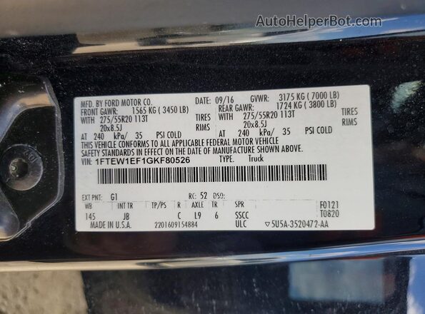 1FTEW1EF1GKF80526 2016 FORD F150 Black Engine compartment view