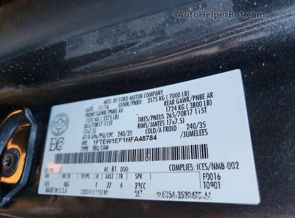 1FTEW1EF1HFA48784 2017 FORD F150 Gray 