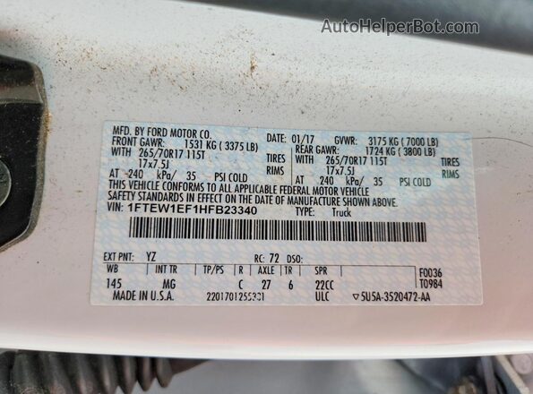 1FTEW1EF1HFB23340 2017 FORD F150 White Շարժիչի բաժամունքի տեսք
