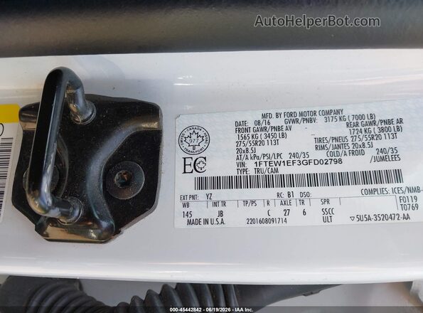1FTEW1EF3GFD02798 2016 FORD F150 White Շարժիչի բաժամունքի տեսք