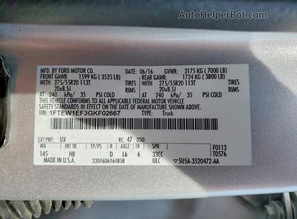 1FTEW1EF3GKF02667 2016 FORD F150 Silver ძრავის განყოფილების ხედი