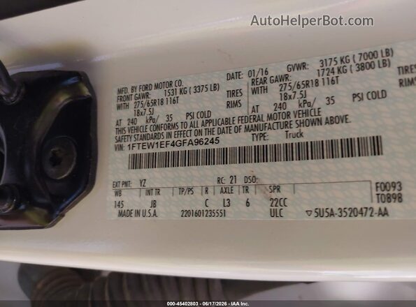1FTEW1EF4GFA96245 2016 FORD F150 White Շարժիչի բաժամունքի տեսք