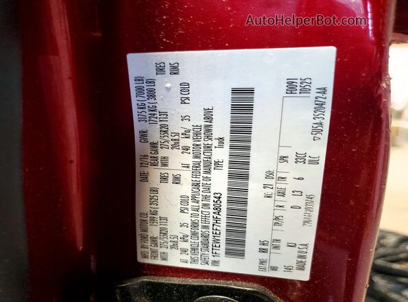 1FTEW1EF7HFA80543 2017 FORD F150 Red 