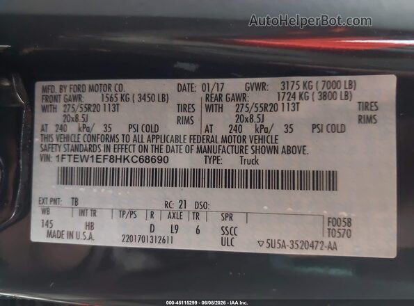 1FTEW1EF8HKC68690 2017 FORD F150 Black Vista del compartimento del motor