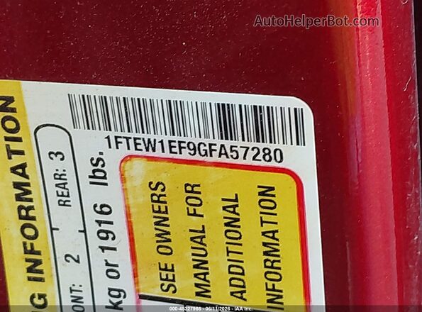 1FTEW1EF9GFA57280 2016 FORD F150 Burgundy Շարժիչի բաժամունքի տեսք