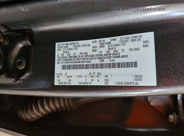 1FTEW1EG0GKG01522 2016 FORD F150 Gray 