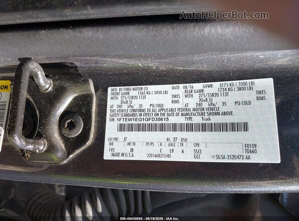 1FTEW1EG1GFD35615 2016 FORD F150 Gray ძრავის განყოფილების ხედი
