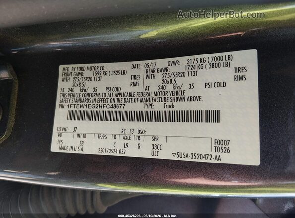 1FTEW1EG2HFC48677 2017 FORD F150 Gray Շարժիչի բաժամունքի տեսք