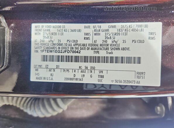 1FTEW1EG2JFD70042 2018 FORD F150 Black 