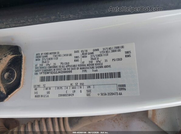 1FTEW1EG2JKD98995 2018 FORD F150 White 