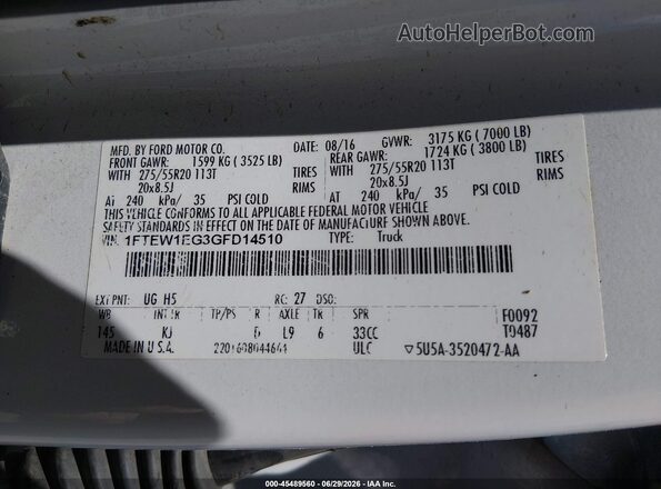 1FTEW1EG3GFD14510 2016 FORD F150 White Вид підкапотного простору
