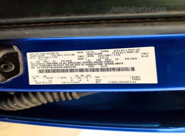1FTEW1EG3HFA65336 2017 FORD F150 Blue Вид підкапотного простору