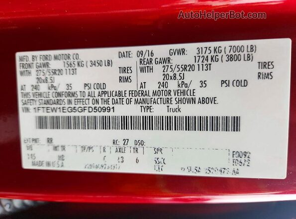 1FTEW1EG5GFD50991 2016 FORD F150 White Vista del compartimento del motor